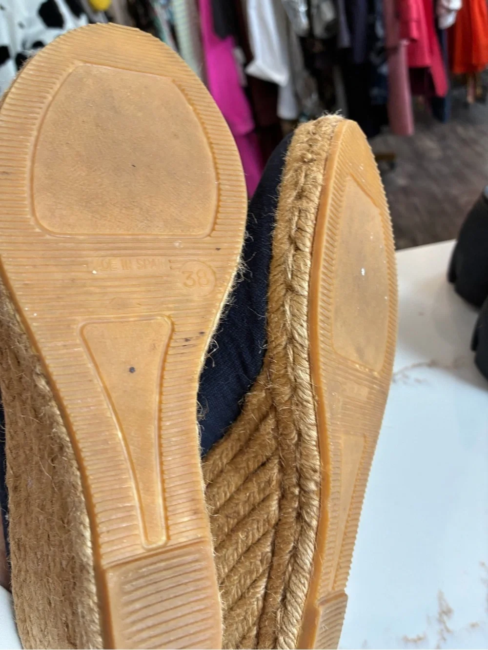 Navy Canvas Espadrille Wedge Mules - Women
